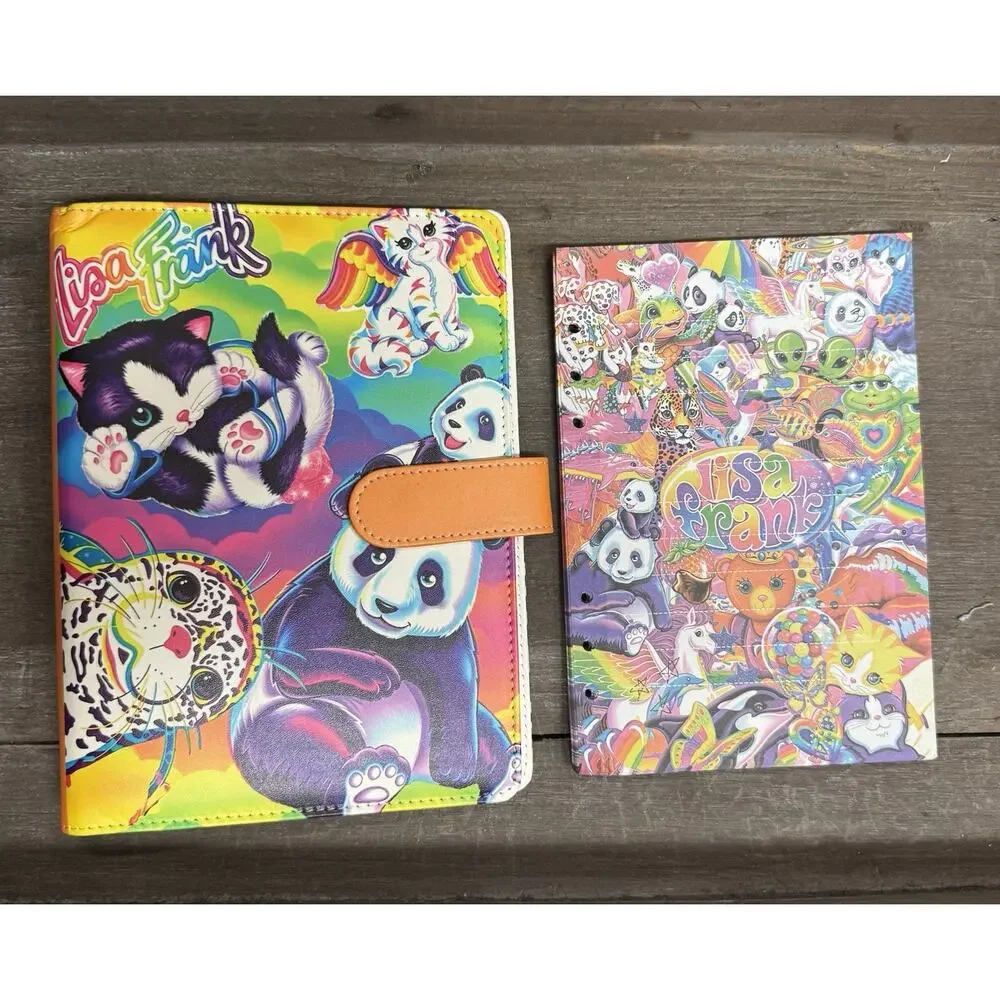 Lisa Frank A5 binder with matching printed paper and Mini canvas tote bag Bundle